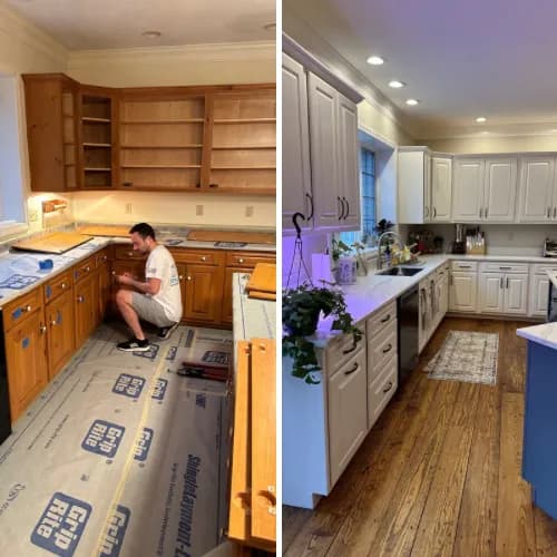 Refinished kitchen cabinets, after