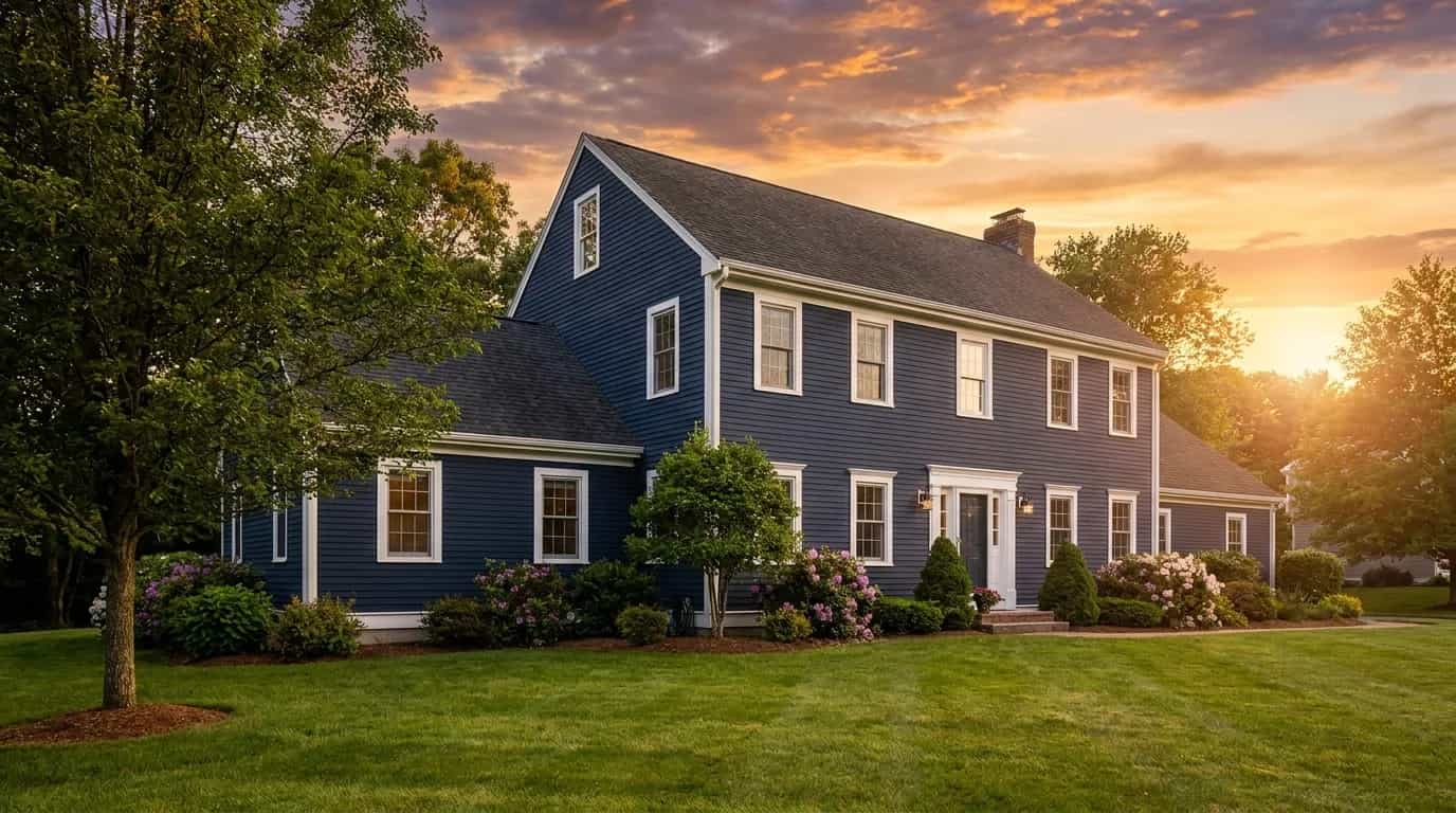 Freshly painted colonial home exterior in Northeastern Connecticut